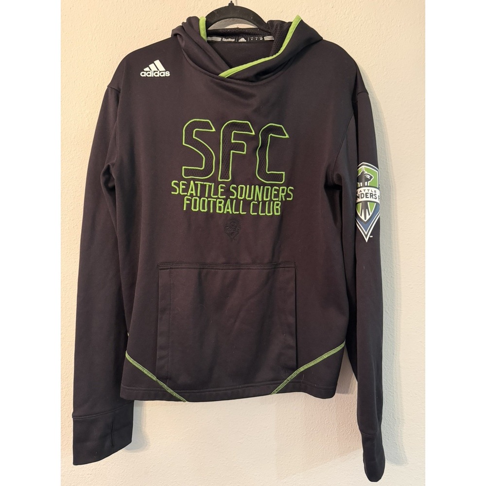 Adidas SFC Seattle Sounders Club Black Green Soccer‎ Hoodie Size Small